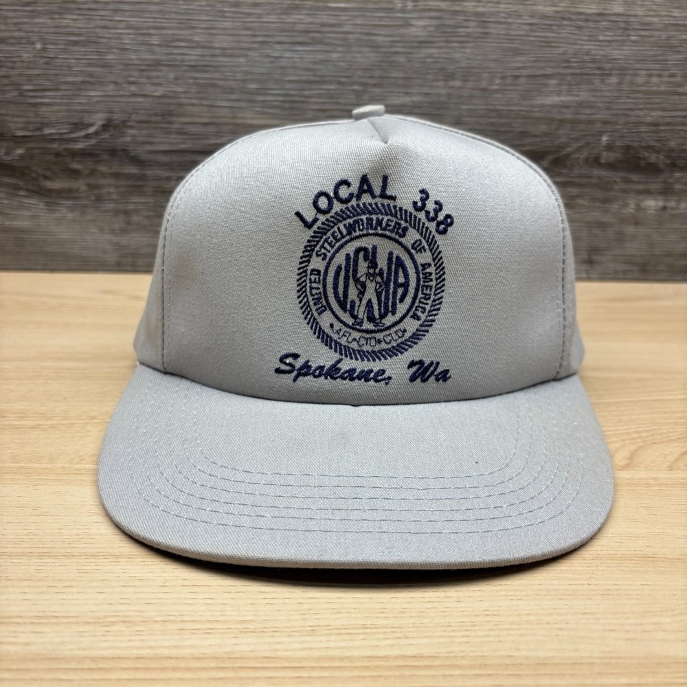 Vinatge LOCAL 338 Hat Cap Snap Back Gray Steelworkers Spokane Washington